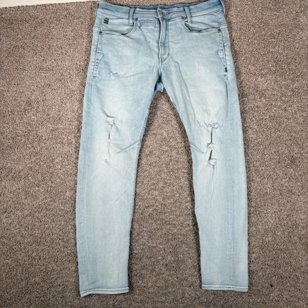 G-Star Raw D-Staq 3D Slim Distressed Light Wash Jeans Mens 32x30 D05385